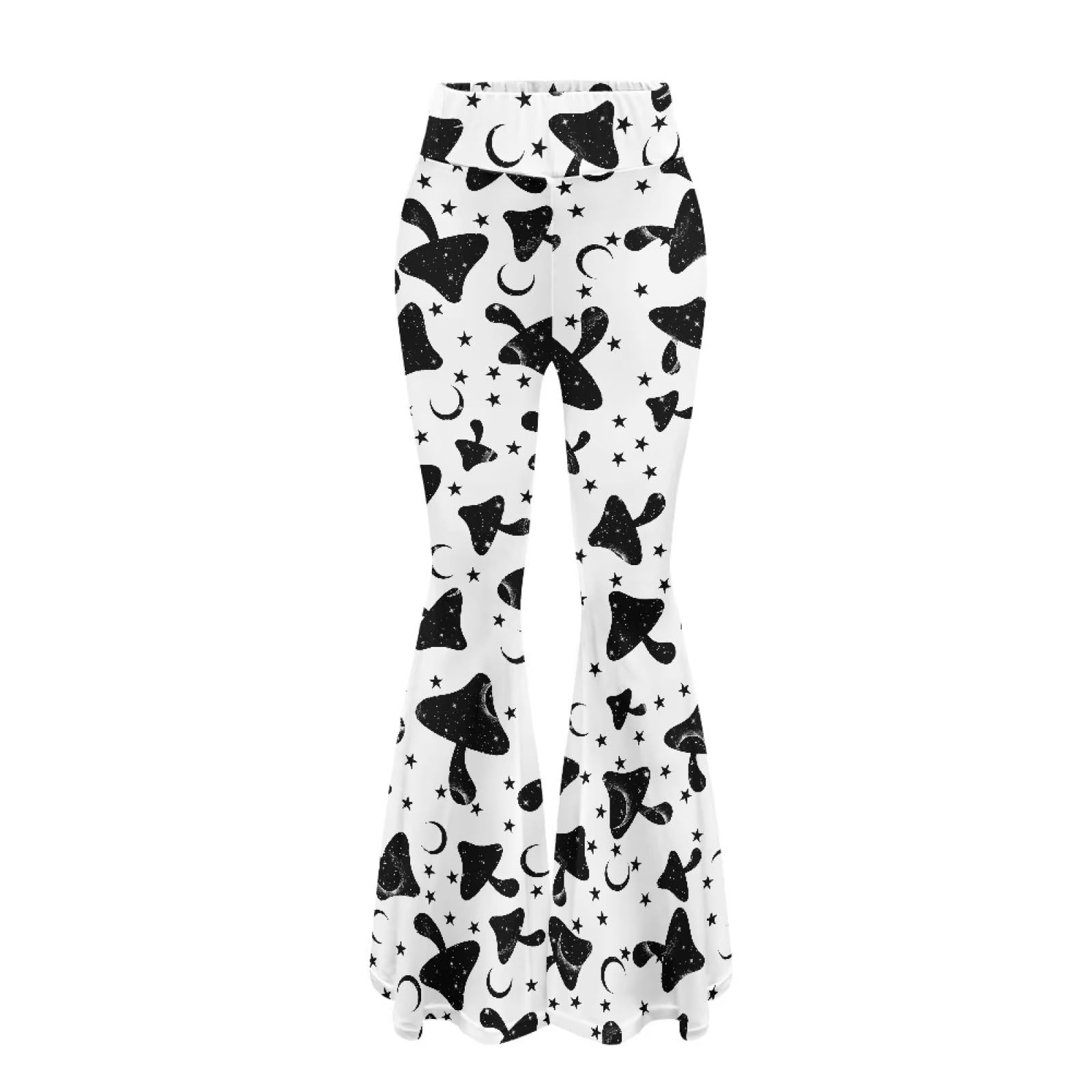 XXQGOMG Cute Mushroom Leggings for Women Flare Leggings for Women High Waist Plus Size Yoga Pants for Women Wide Leg Slim Fit Wide Leg Pants for Going Out Walking Size M