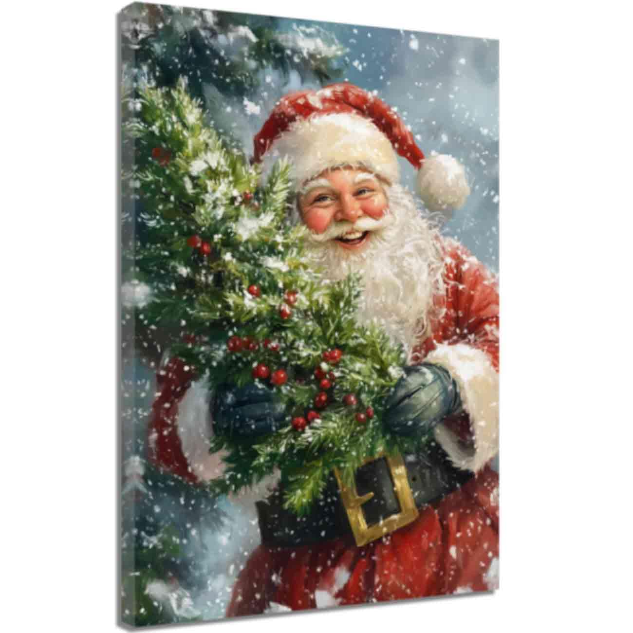 ZQQART Christmas Canvas Wall Art Vintage Santa Claus in Snow Picture Prints Aesthetic Merry Christmas Poster Winter Scene Xmas Theme Painting Decor (Blue,24.00" x 36.00")