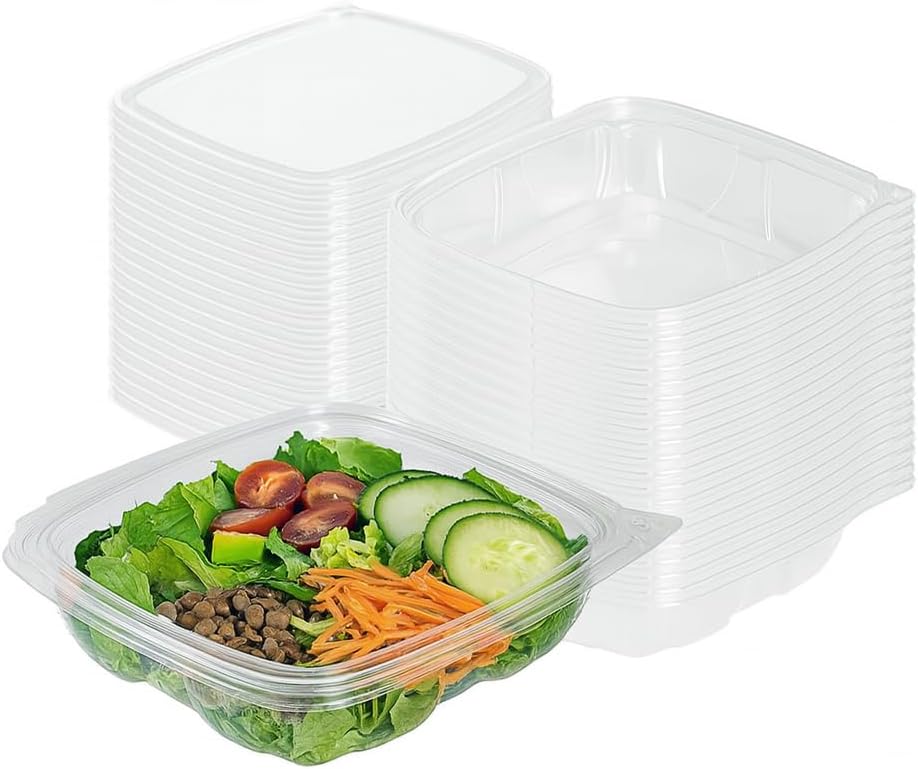Tamper-Resistant Clear Hinged Containers with Flat Lid – Disposable Plastic Clamshell Takeout Boxes for Food, Salad, Dessert, Sandwich, Leak-Proof & Stackable – BPA-Free (200, Clear, 24 oz)