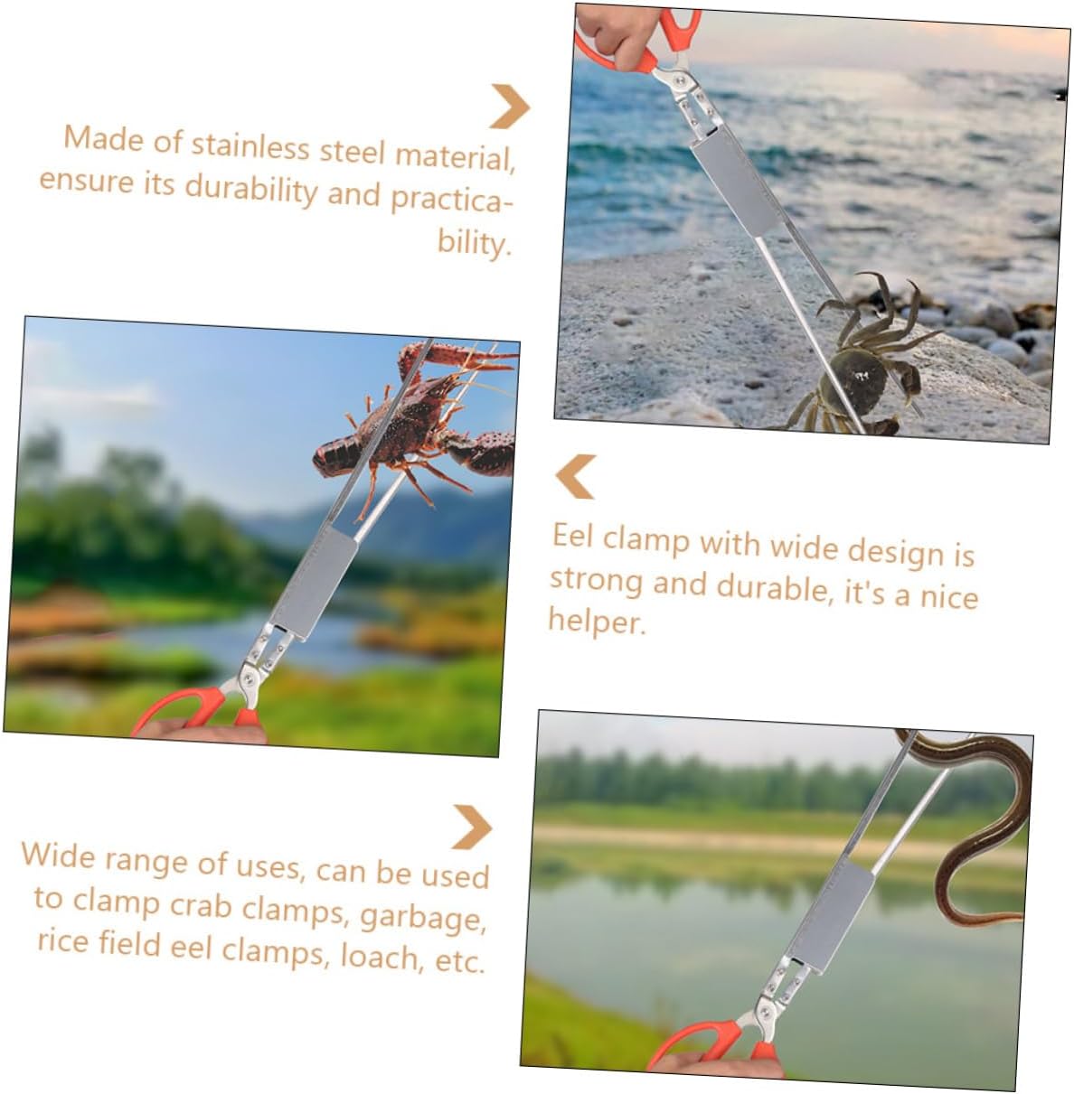 Stainless Steel Slip Eel Clamp Seafood Clip Multi-function Tong Strong Bite Force Fish Grabber Tool