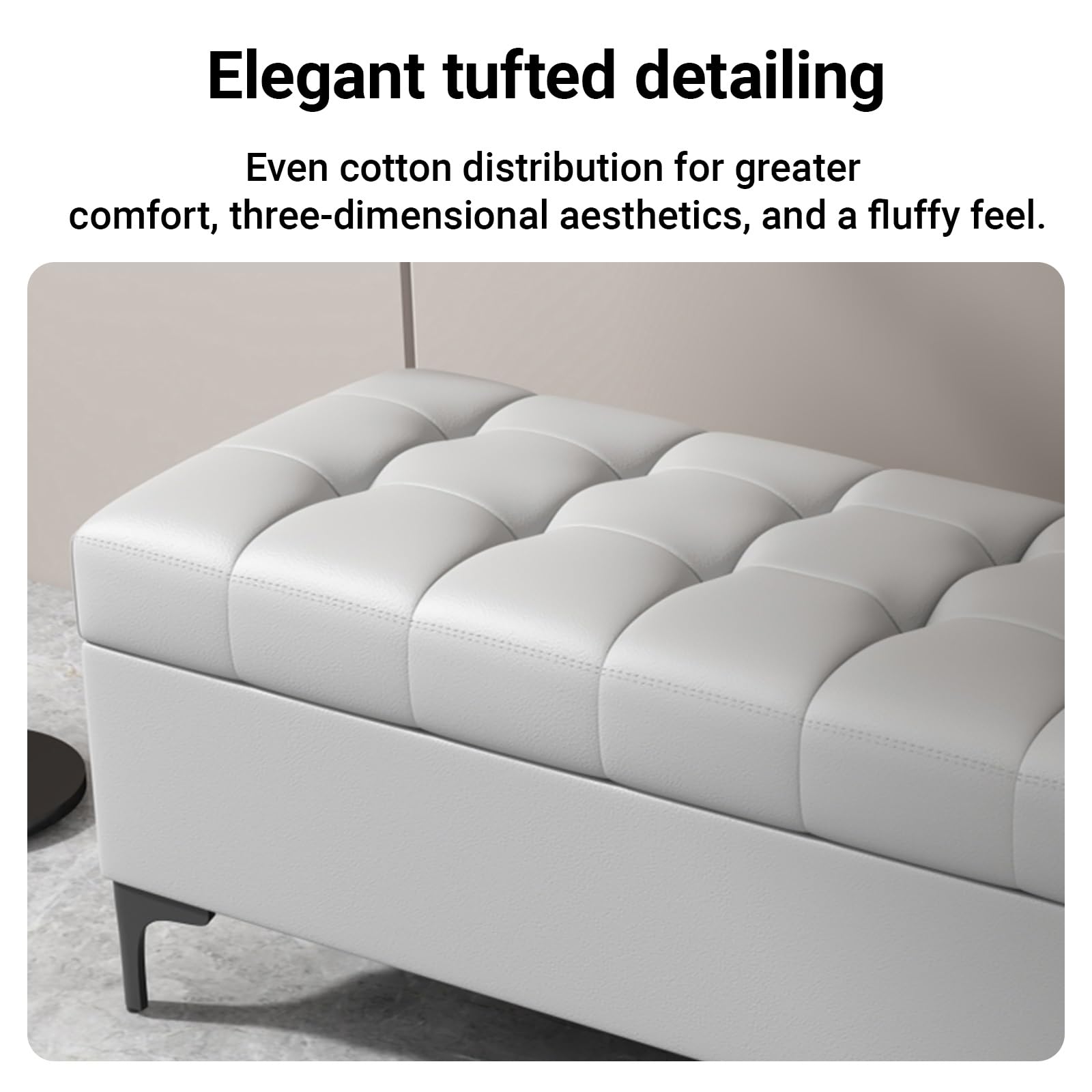Pouf rettangolare in pelle con contenitore e serrature, poggiapiedi con contenitore, panca portaoggetti per giocattoli, per soggiorno,estremità del letto, ingresso(Beige,100cm/39.4in)
