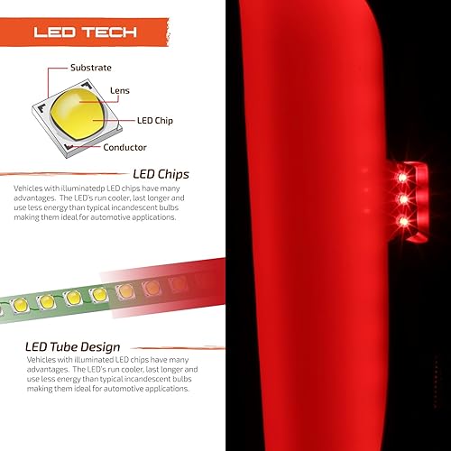 Miniatura 6 de AKKON - Compatible con GMC Sierra 1500 15-19 2500HD 3500HD 2014-2018 tubo C par de luces traseras LED negras ahumadas conductor + pasajero