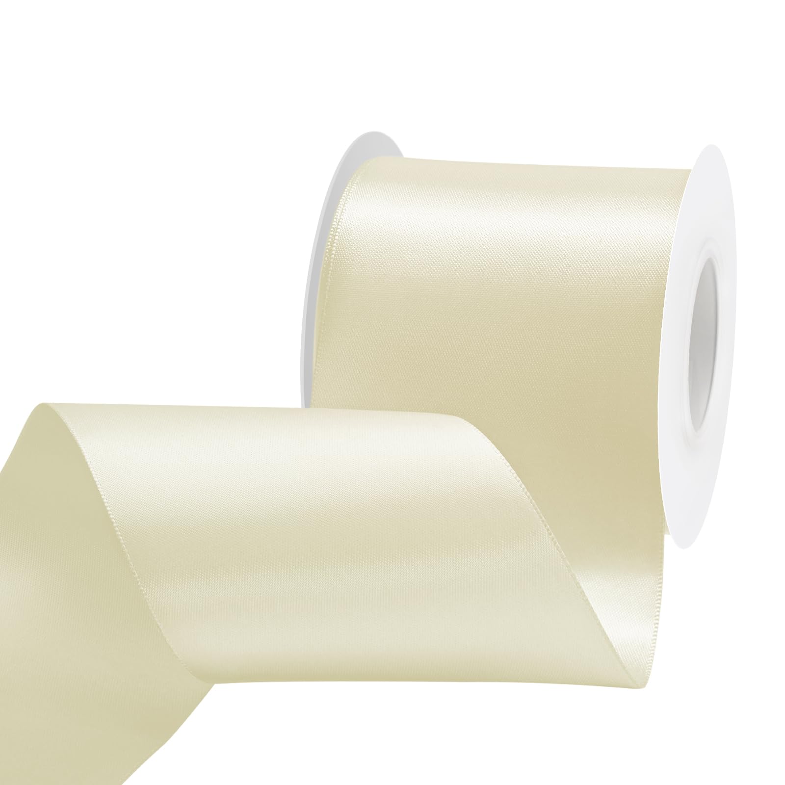 Double Face Antique White Satin Ribbon 3 inch X 15 Yards Polyester Antique White Ribbon for Gift Wrapping Very Suitable for Weddings Party Hair Bow Invitation Decorations and More