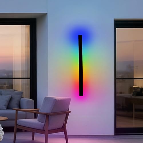Miniatura 51 de Luz de Pared Exterior, Apliques de Pared Exteriores Modernos de 39 Pulgadas, Luces de Pared Largas Negras Impermeables con Iluminación Cálida, Luz