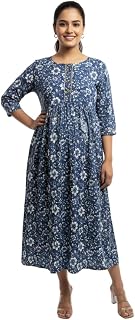 Vimanya Maternity Gown for Women | Comfortable Printed Cotton Dress Feeding Kurti with 2 Side Zipper and Side Dori | Pre &... Price In India