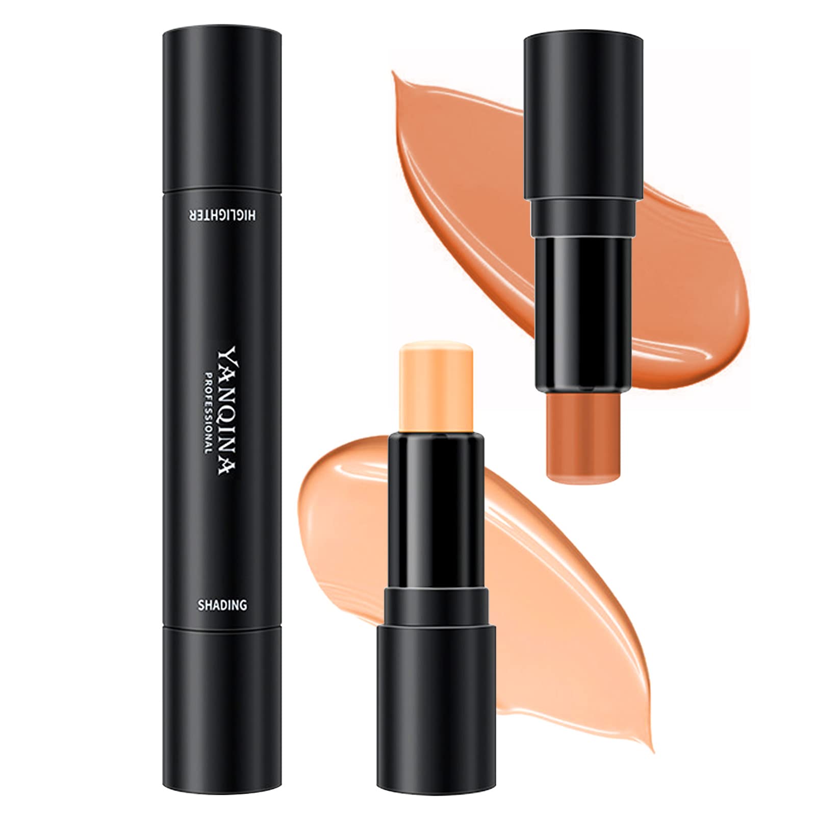 Contour Stick, Highlight Stick, Dual-ended Highlight and Contour Stick, 2 in 1 Body Face Highlighter and Shading Make Up Sticks Foundation Cream (#03 Natural and Medium Brown)