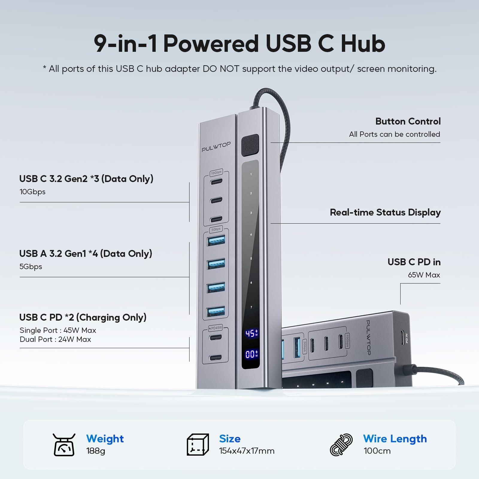 9-in-1 USB-C-Hub mit 65W PD-Eingabedocking, 3 x USB-C 10Gbps, 4 x USBA 5Gbps und 2 x 24/45W USBC PD-Ladungsanlagen für MacBooks, Laptops und Tablets - Dettaglio