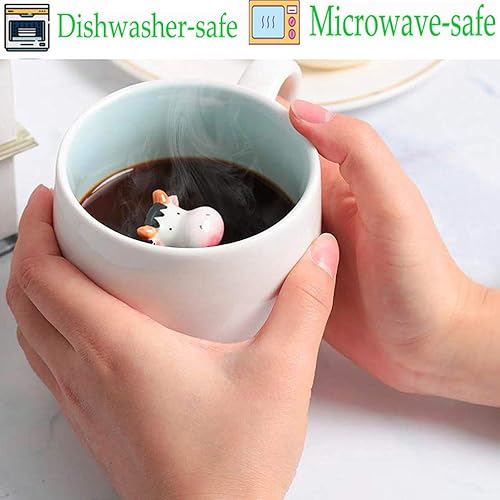 Miniatura 2 de Tazas de café de cerámica con diseño de vaca, 3 piezas, tazas de café de cerámica con manualidades, porcelana pequeña, vaca y cuchara, taza de