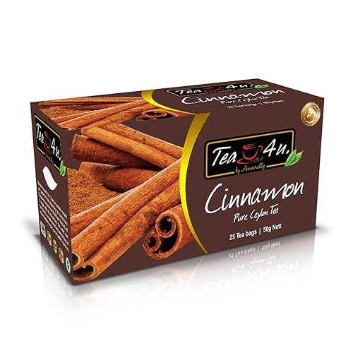 Bolsitas de Té Negro de Ceilán con Sabor Tea4U (Canela) - Calidad Ideal de las Mejores Hojas de Sri Lanka y Mezclado por Expertos - 25 Unidades