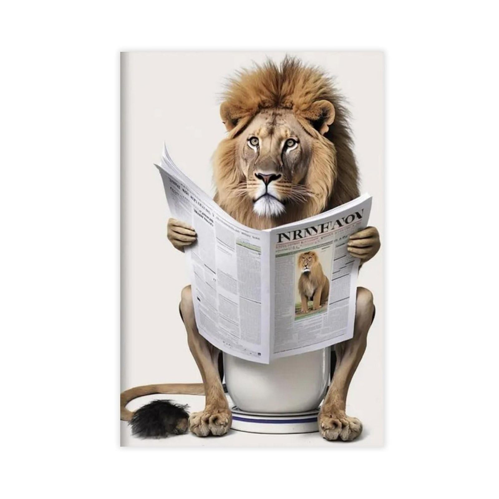 Gqvcjsw Lion Sitting On The Toilet Reading A Newspaper Canvas Poster Wall Art Decor Print Picture Paintings For Living Room Bedroom Decoration 12X18inch(30X45cm)