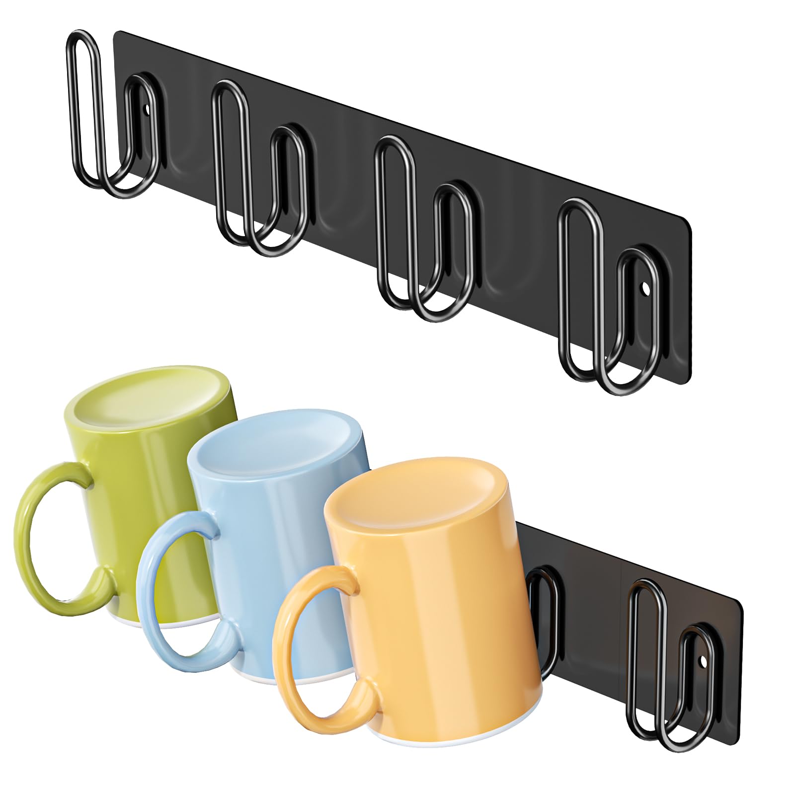 LOXSUN Mug Holder Wall Mounted, Coffee Cup Holder with 4 Mug Hooks, Metal Cup Hanger Mugs Display Rack, Mugs Storage Organizer for Kitchen Dining Room Coffee Bar, Black