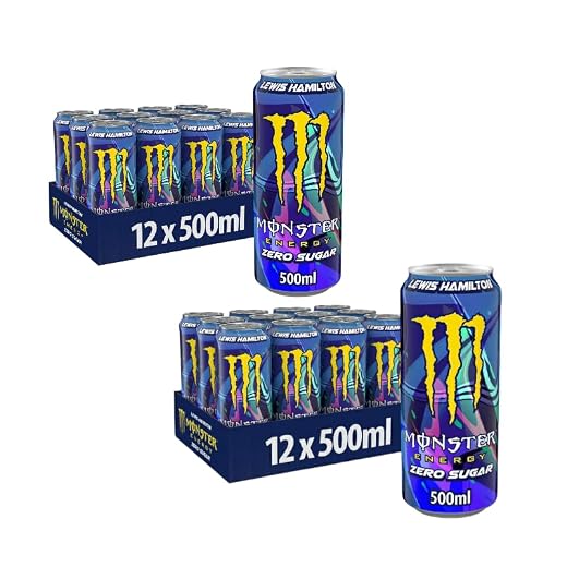 24 x Neu! Monster Energy Lewis Hamilton Zero - koffeinhaltiger Energy Drink mit erfrischendem Pfirsich-Nektarinen Geschmack - ohne Zucker und ohne Kalorien