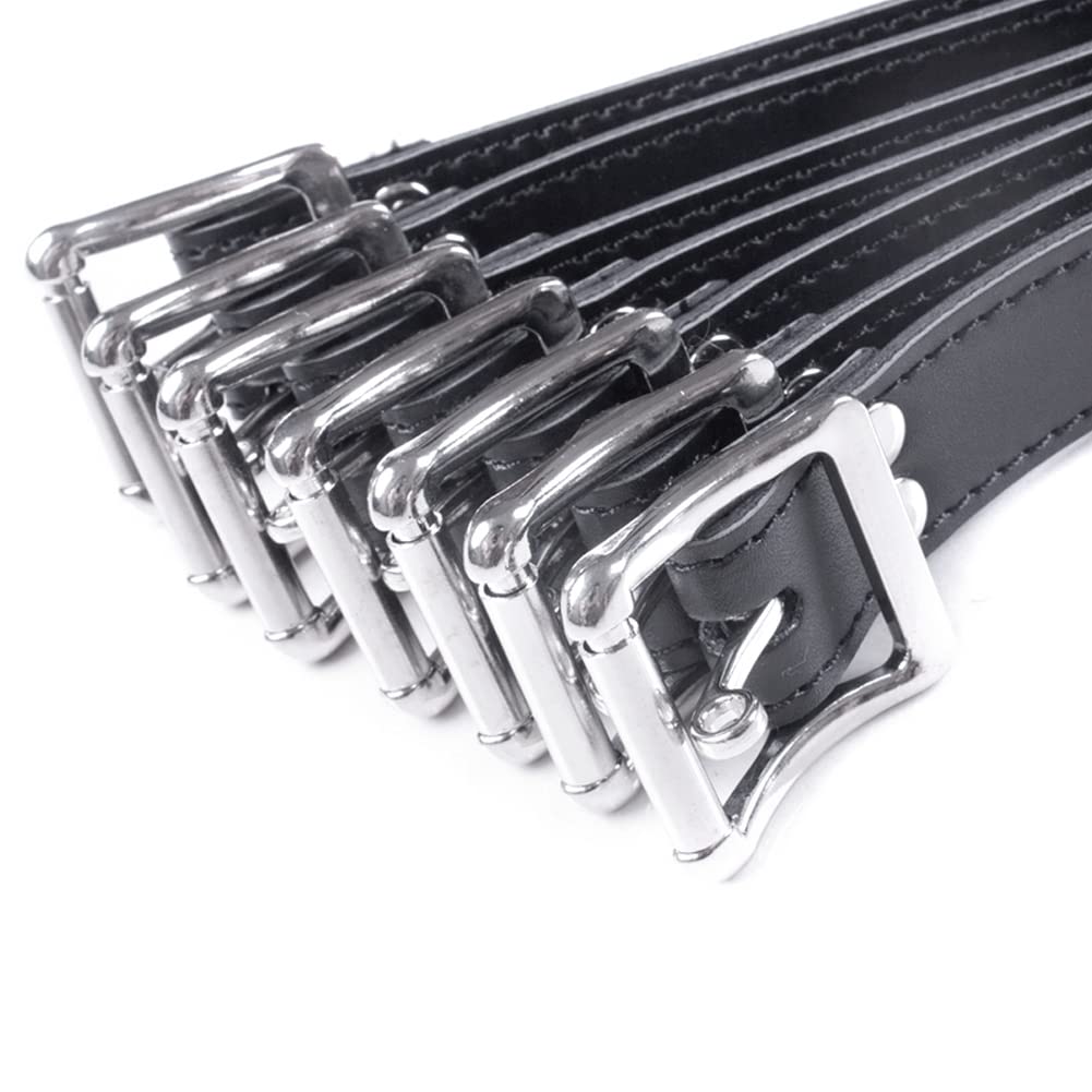 SXOVO 7 piezas SM Sex Bondage Sets Cuerdas de cuero ajustables Esposas Tobilleras con sistema de sujeción Keyhole (Negro x 7)