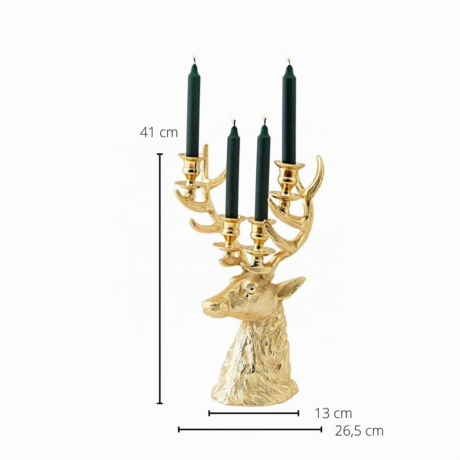 EDZARD Kerzenleuchter Hirsch Richard (H 43 cm) in Gold-Optik - Kerzenhalter, Kerzenständer Silber für Stabkerzen - Deko Kerzen, Tischdeko, Silber Deko für Kerzen in Rentierfigur mit Samtfuß