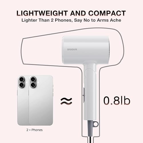 Miniatura 9 de Secador de pelo con difusor, secado rápido de 1875 W, plegable, iónico turbo secador de pelo con boquilla difusora y concentrador, compacto, 3