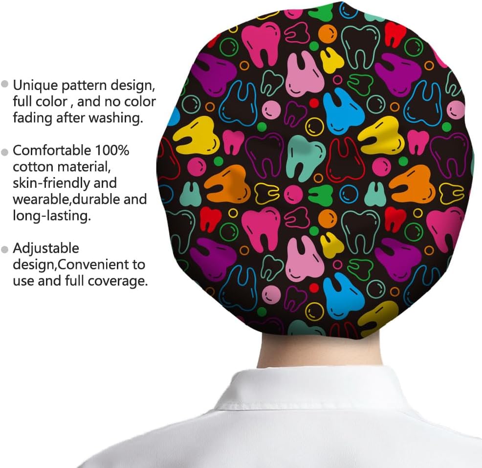 Scrub Caps Elastic Working Caps Cotton Scrub Nursing Doctor Surgeon Cap With 4 Button Sweatband Hat for Cooking
