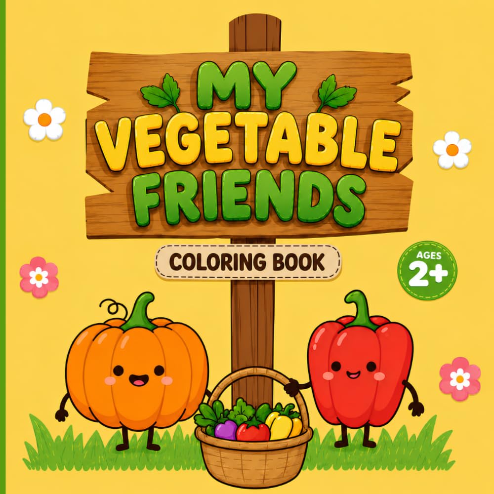 My Vegetable Friends Coloring Book: Cute and Easy Vegetable Coloring Pages for Toddlers Ages 2+ | 50+ Fun Learning Coloring Pages for Boys and Girls