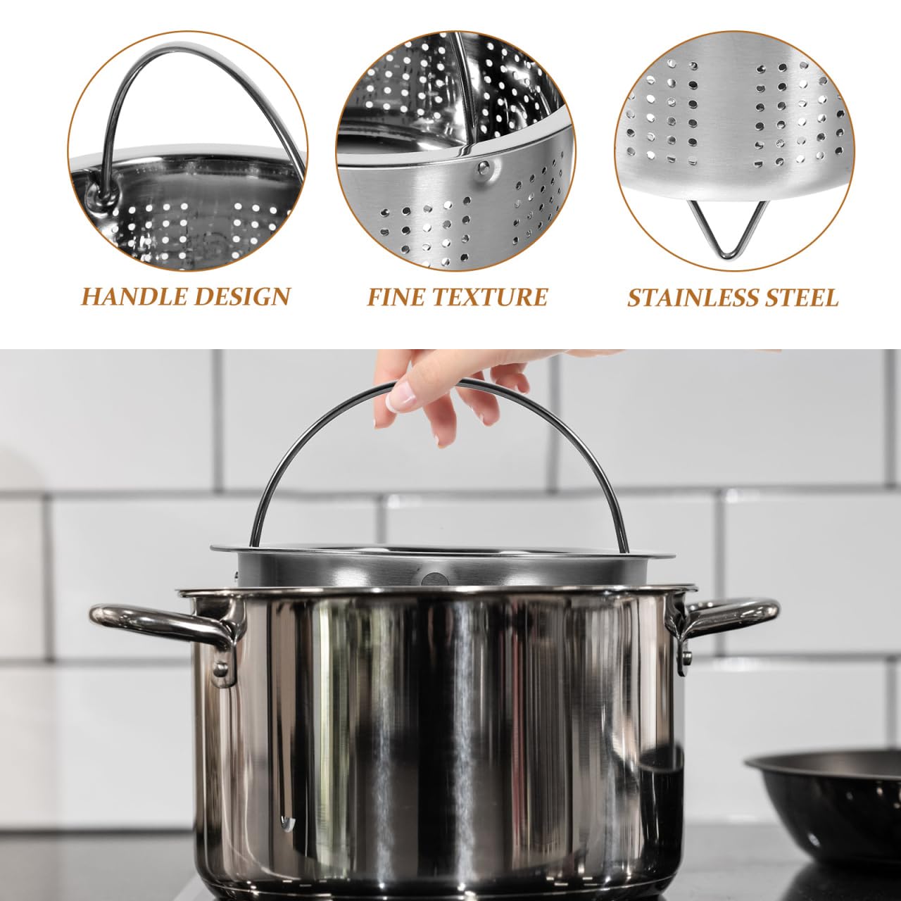 Healvian para olla de vapor, cesta de acero inoxidable, cesta de vapor de metal y verduras, con asa, cocina eléctrica, colador de frutas, colador de frutas, 14 cm