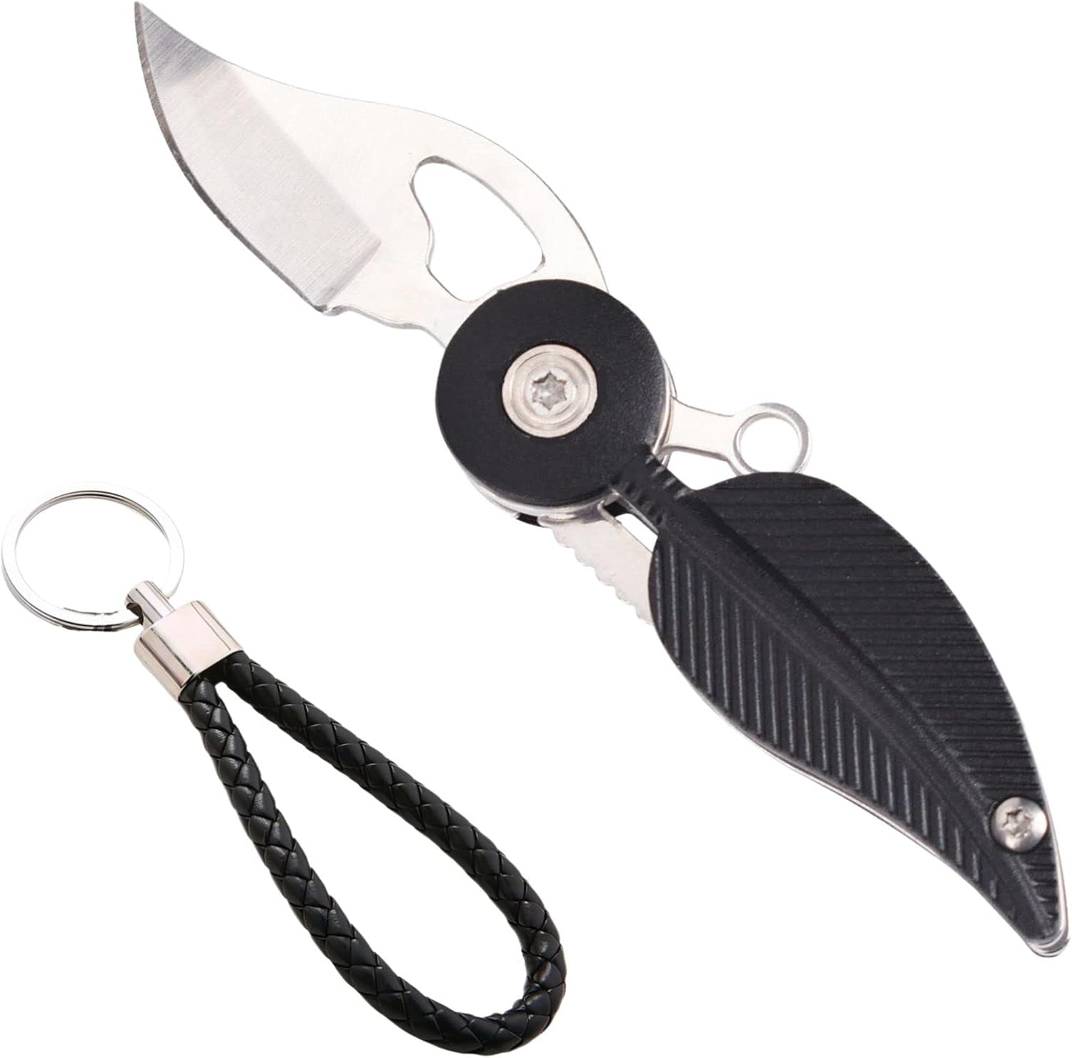 Mini Pocket Knife Set, EDC Knife with Chain, Cool Gadgets, Cute Key Accessories, Creative Gift for Women (Black)