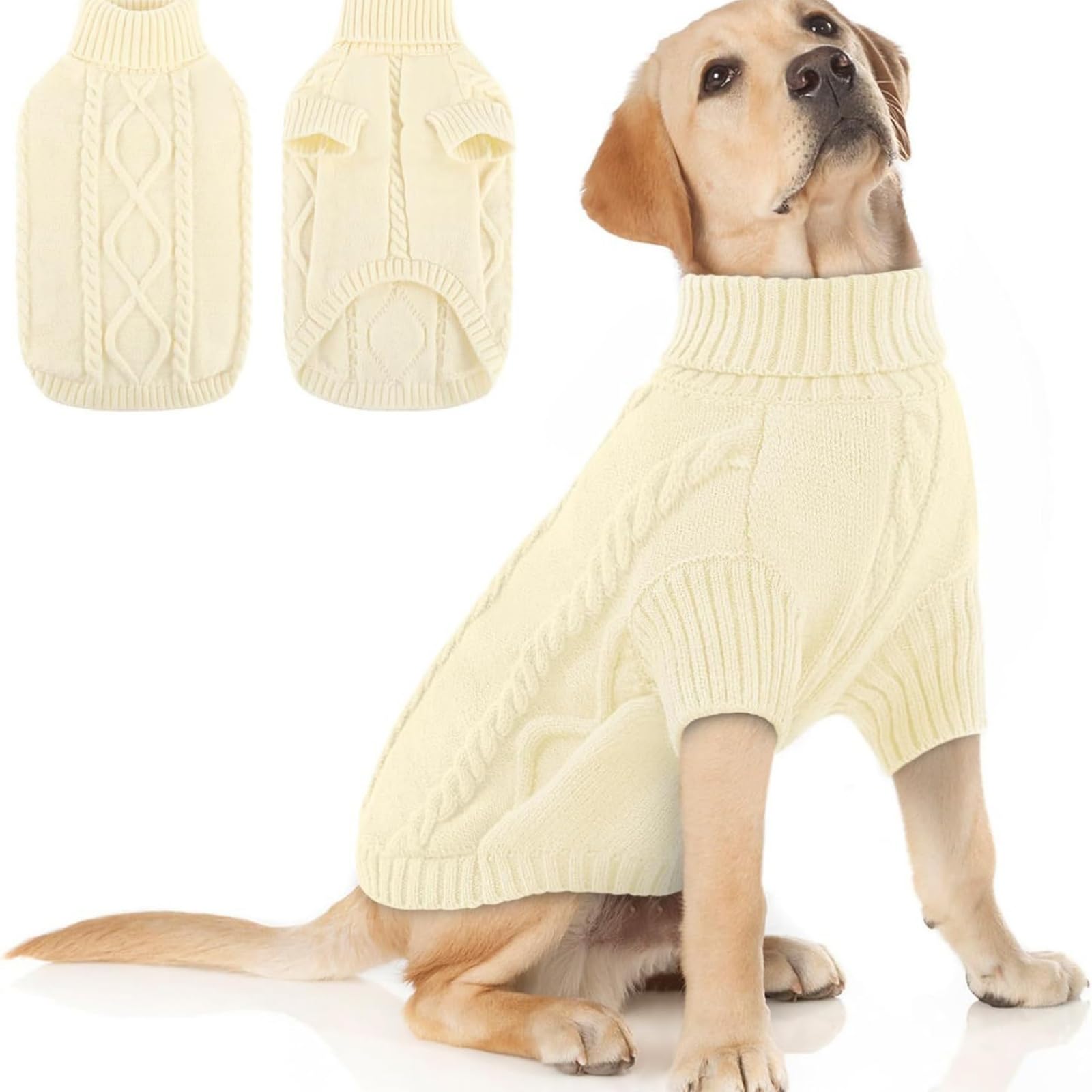 Hixingo Dog Knitted Jumper for Large Medium Small, XS-5XL Puppy Knitted Jacket Soft Warm Lightweight Winter Coat for Cold Weather Pets Male or Female (Beige,L)