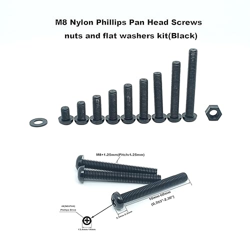 Vista 40 de Metric M4 - Kit surtido de tornillos de cabeza plana Phillips de nailon Phillips (Negro-M4)