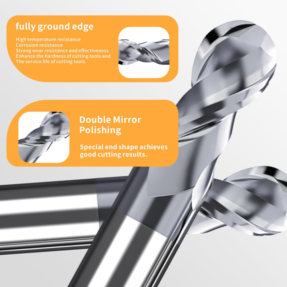 BD600 2 Flute Carbide Ball Nose End Mills TiSiN Coating for Milling Hardened Steel Alloy Steels Metal etc. (R4*D8*60mm)