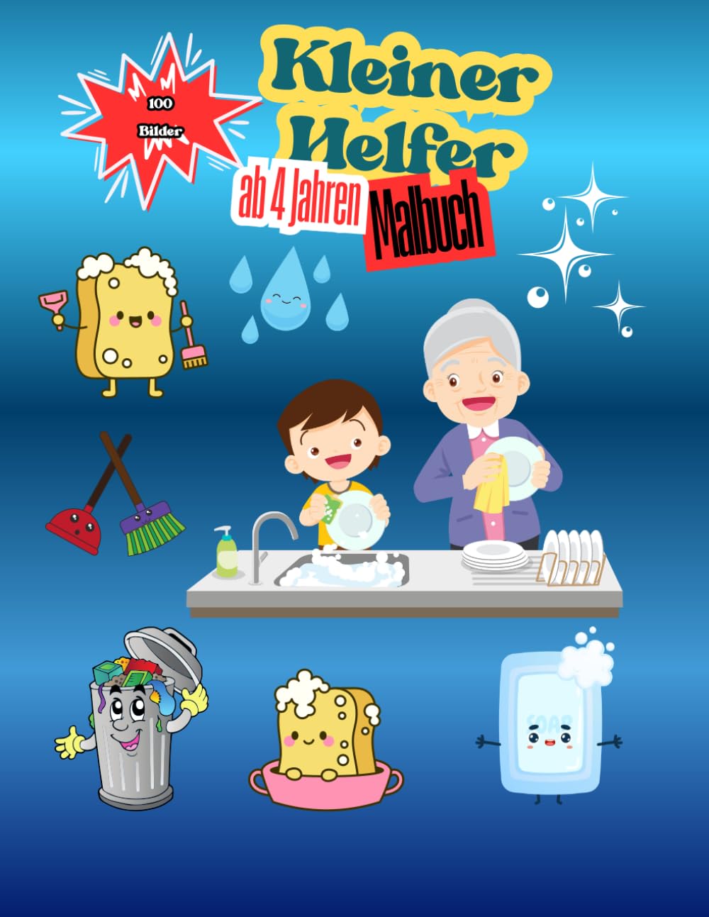 „Kleiner Helfer – Liebevolles Malbuch ab 4 Jahren | 100 süße Alltagsszenen zum Ausmalen für kleine Kinder“: „Mein Kleiner-Helfer-Malbuch | ... Ab 4 Jahren | 100 kindgerechte Ausmalbilder“