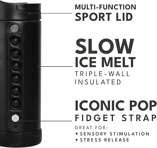 Miniatura 7 de Elemental - Botella de agua Iconic aislada para niños con tapa de popote y asa antiestrés con pop-it, a prueba de fugas, botella de agua de acero