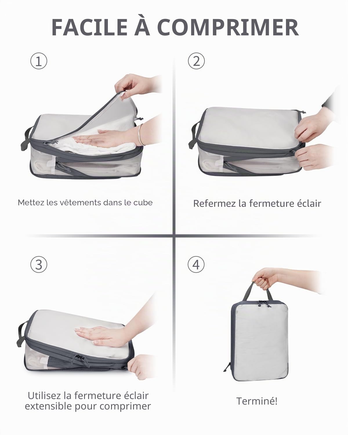 ECOHUB Organisateur Valise Packing Cubes - 6 Pièces Sac Rangement Valise Léger et Respirant Housse Compartiment Valise Organiseurs de Bagage Pochette Vetement Voyage, Gris