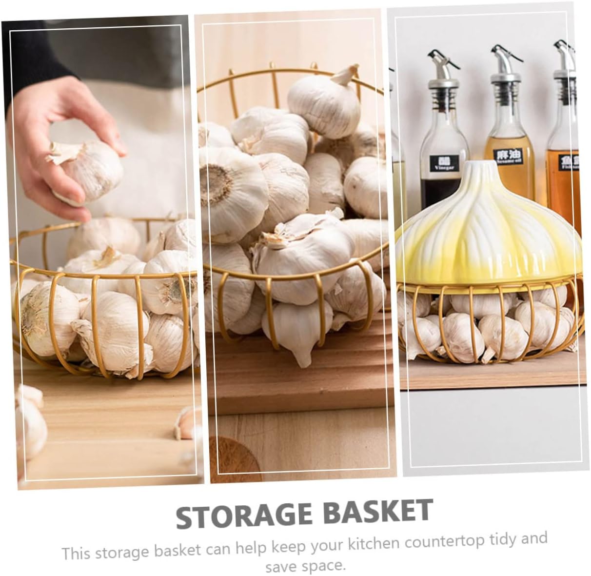 Hemobllo Multi-Function Garlic Holder Lid Ceramic Onion and Egg Basket Iron Storage Basket for Kitchen Supplies Convenient Garlic Keeper for Cooking