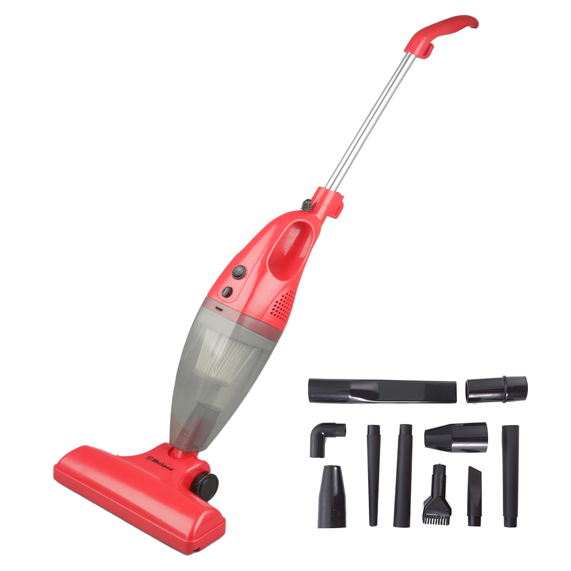 700W Corded Stick Vacuum Cleaner, Powerful All in 1 Upright & Handheld Vacuum with HEPA Filter, 1.2L Dust Cup, 11 Attachments, 5m Cable for Home & Car - Red