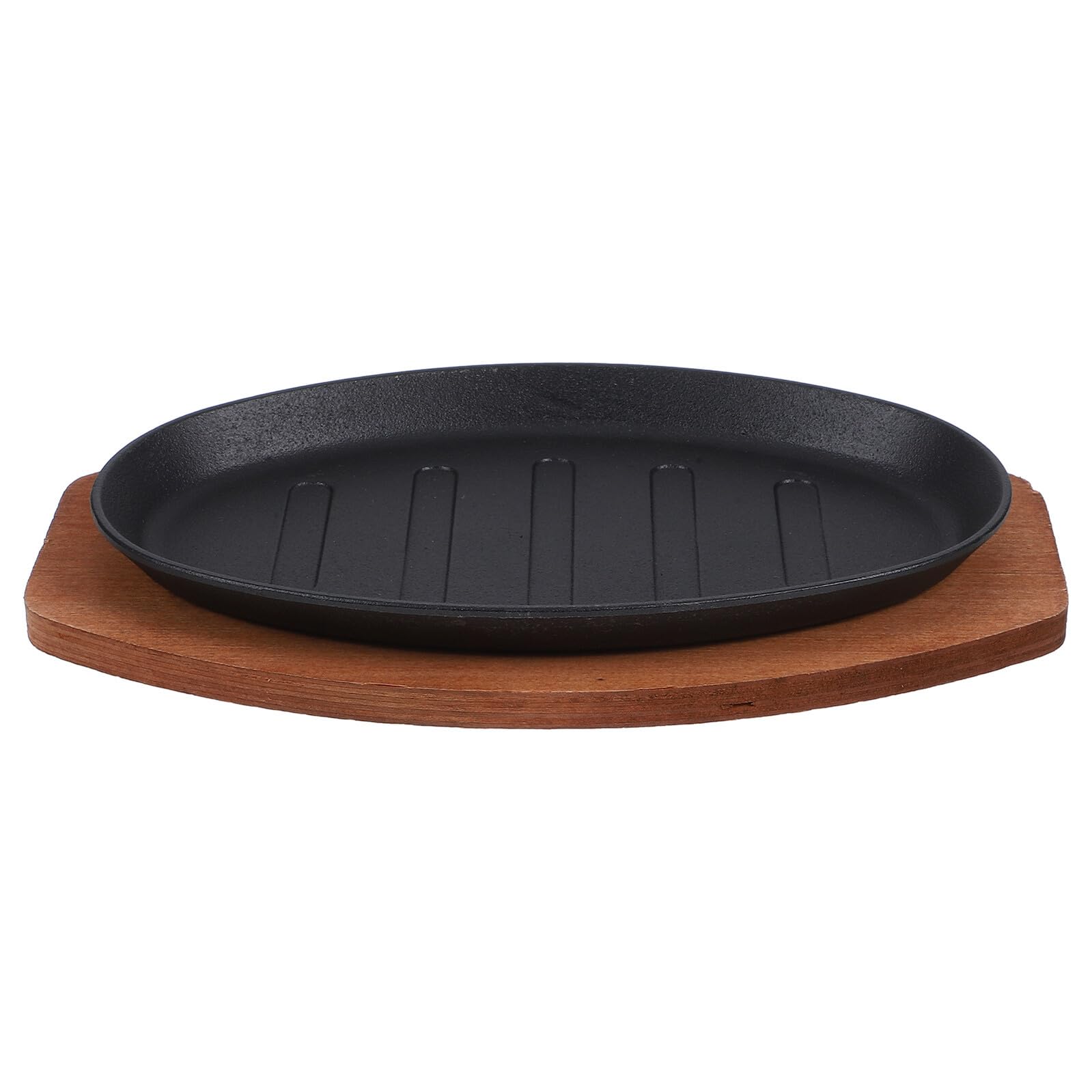 Plancha para Asar de Hierro Fundido con Base de Madera, 1 Juego, Resistente Suciedad, Adecuado para Restaurante y Filetes