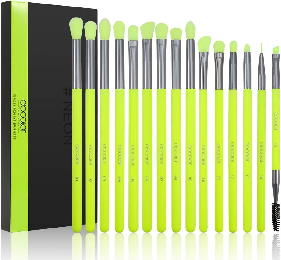 Docolor Eyeshadow Brush Set 15Pcs Eye Makeup Brushes Professional Makeup Brush Set Eye Shadow Blending Concealer Eyebrow Eyelash Eye Liners Premium Synthetic Eyeshadow Crease Brow Brush, Neon Green