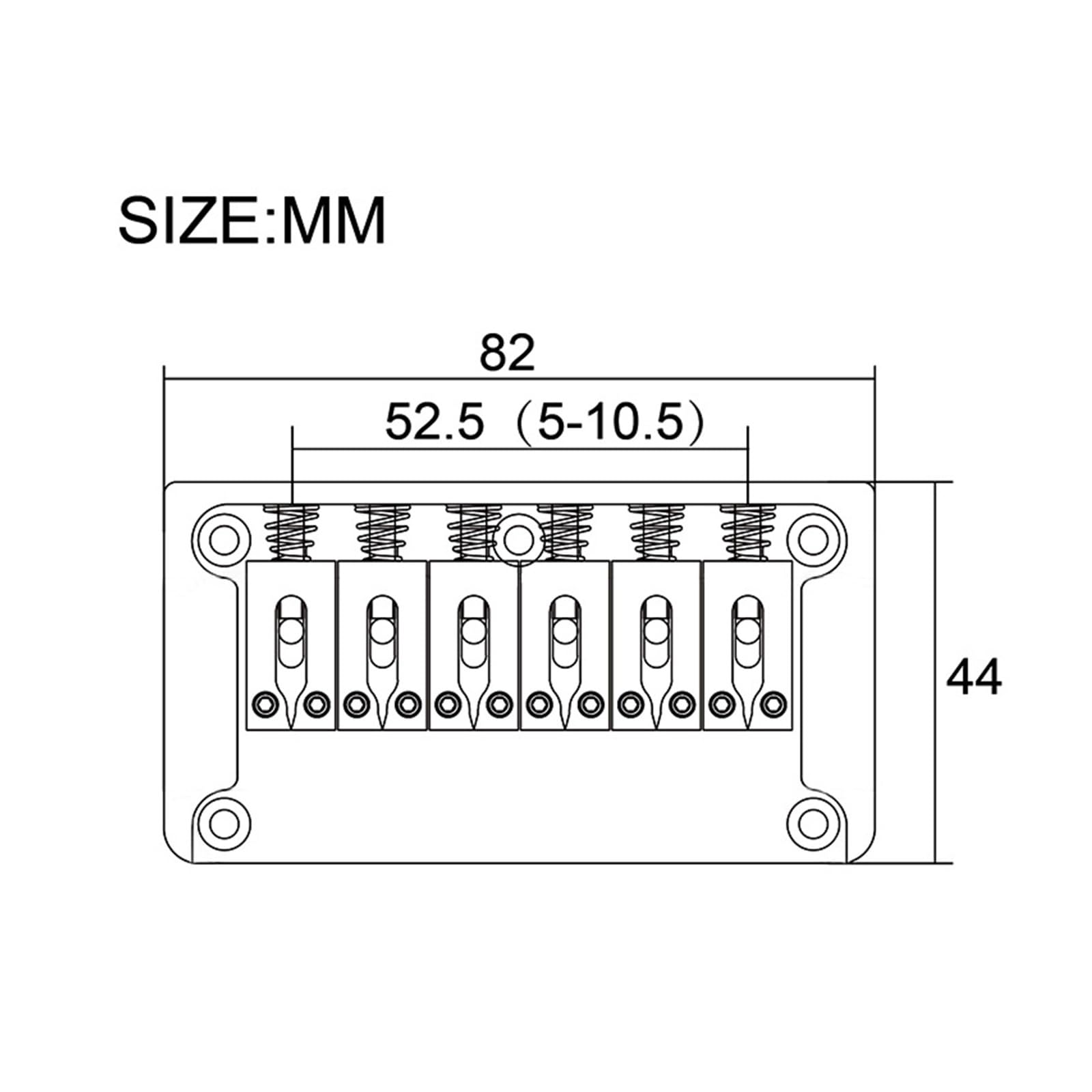 Standardowy mostek gitarowy Stały Mostek Gitarowy Z Akcją Strunową 10.5 Mm Z Boku I Z Dołu(Gold)