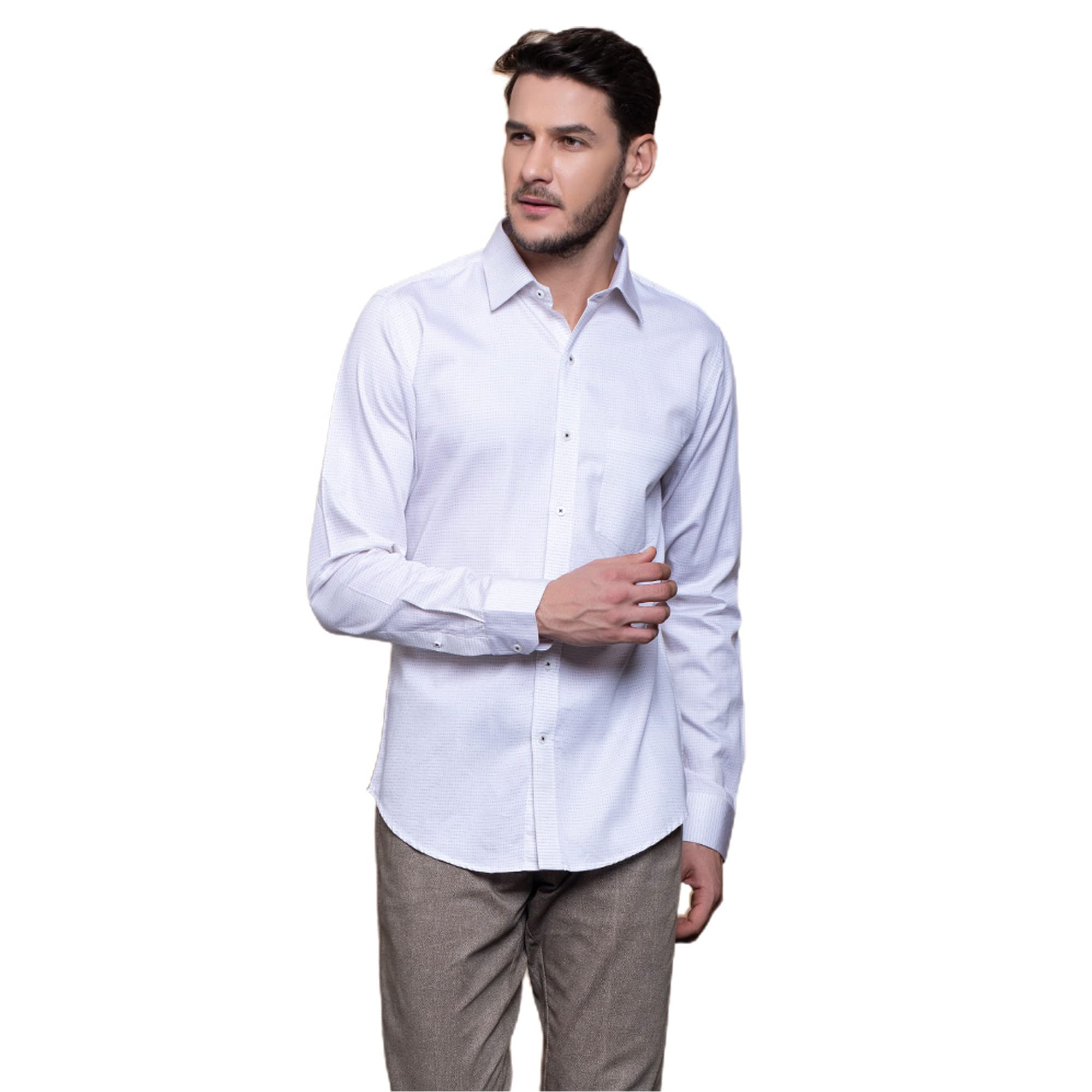 Aakaara Men's Running Stitch Pattern Long Sleeves Slim Fit Shirt