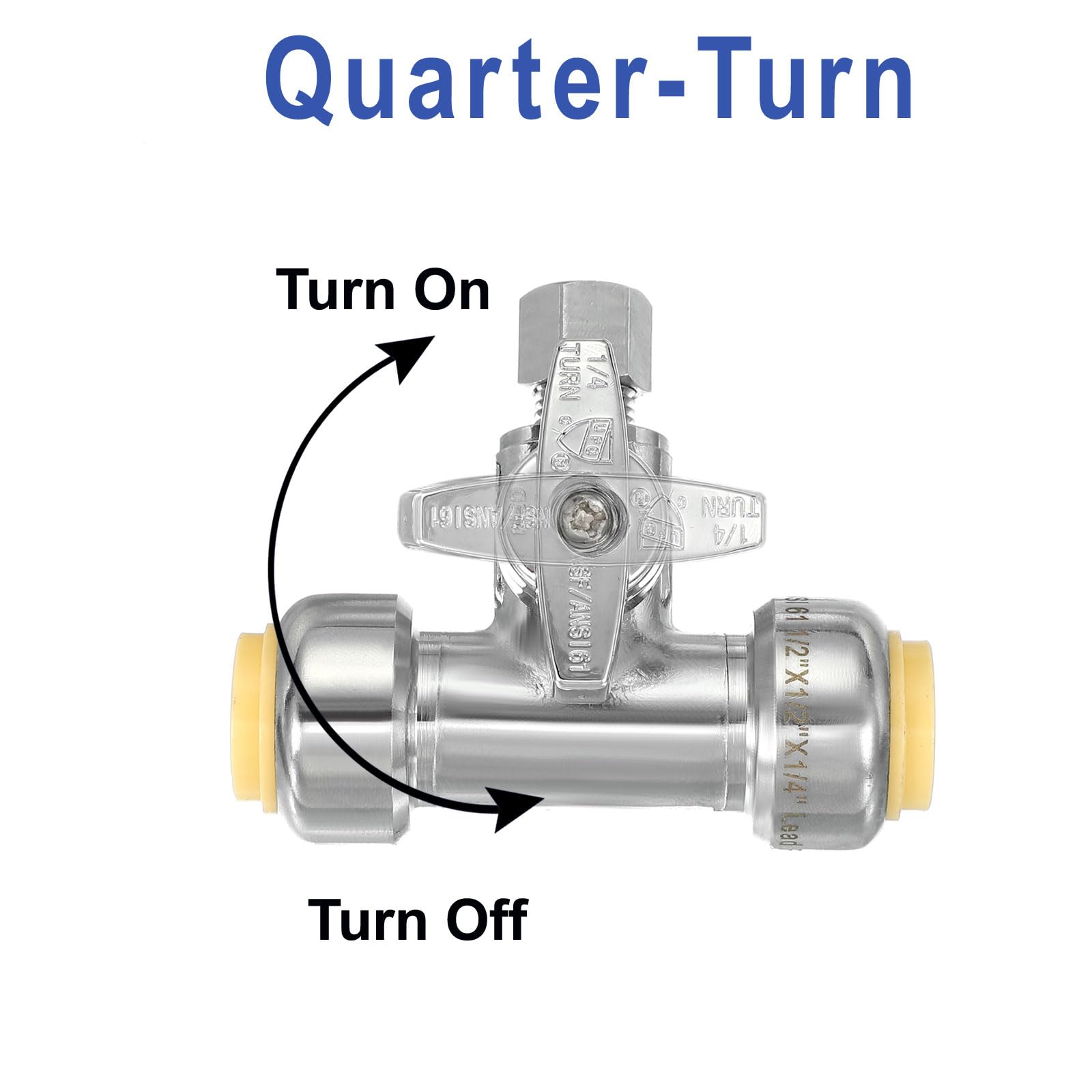 PATIKIL Tee Stop Valve 1/2" x 1/2" x 1/4" Compression Water Shut Off Valve 1/4 Turn Operation with 1/2" Disconnect Clip & Sealing Tape for Faucet Toilet Pex Copper Cpvc Pipe Brass - Image 4