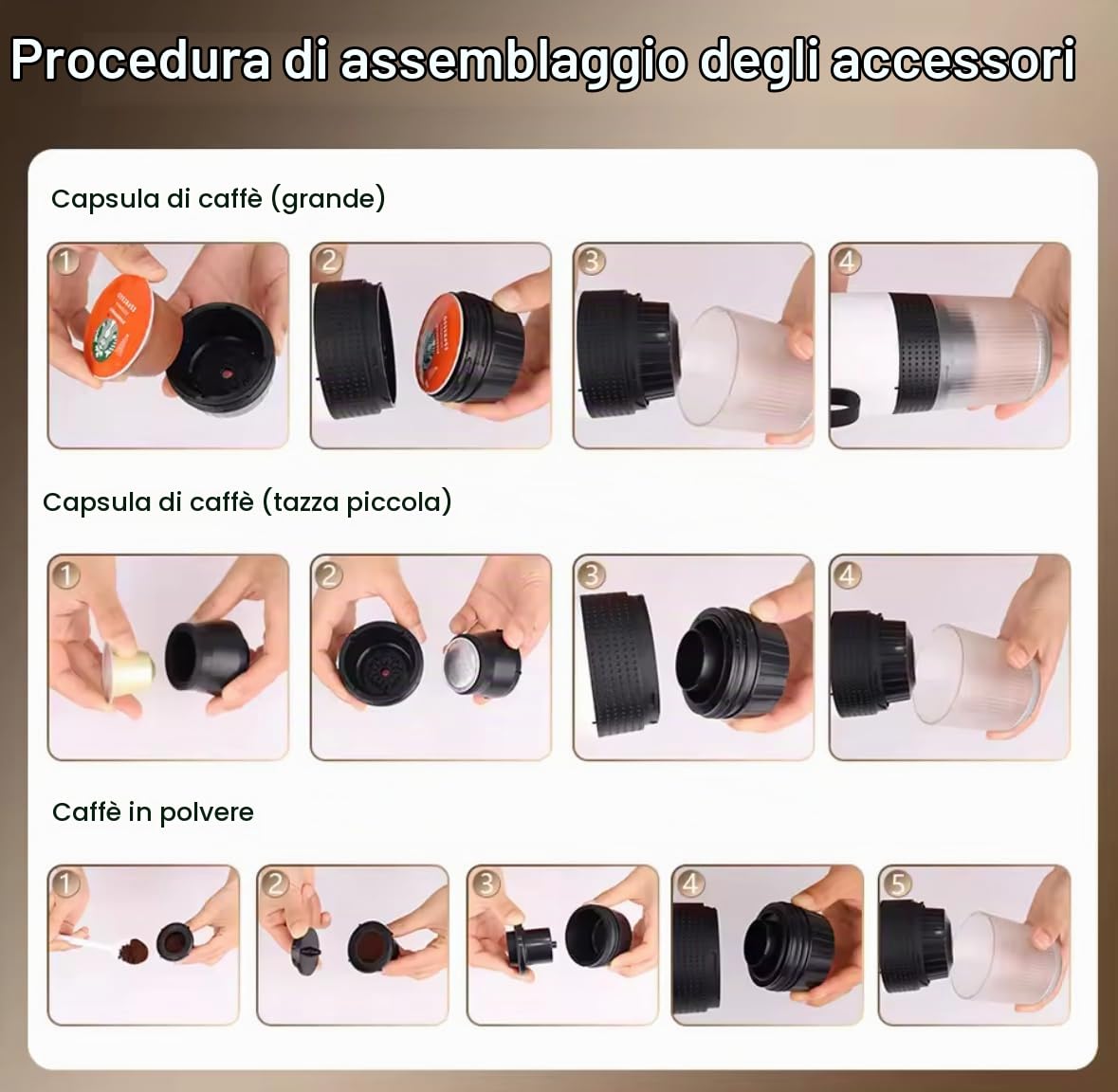 Generico Macchina da Caffè Portatile Elettrica 3 in 1 | Wireless USB Ricaricabile per Cialde, Polvere e Capsule | Caffettiera Espresso da Viaggio per Auto, Casa, Campeggio, Ufficio