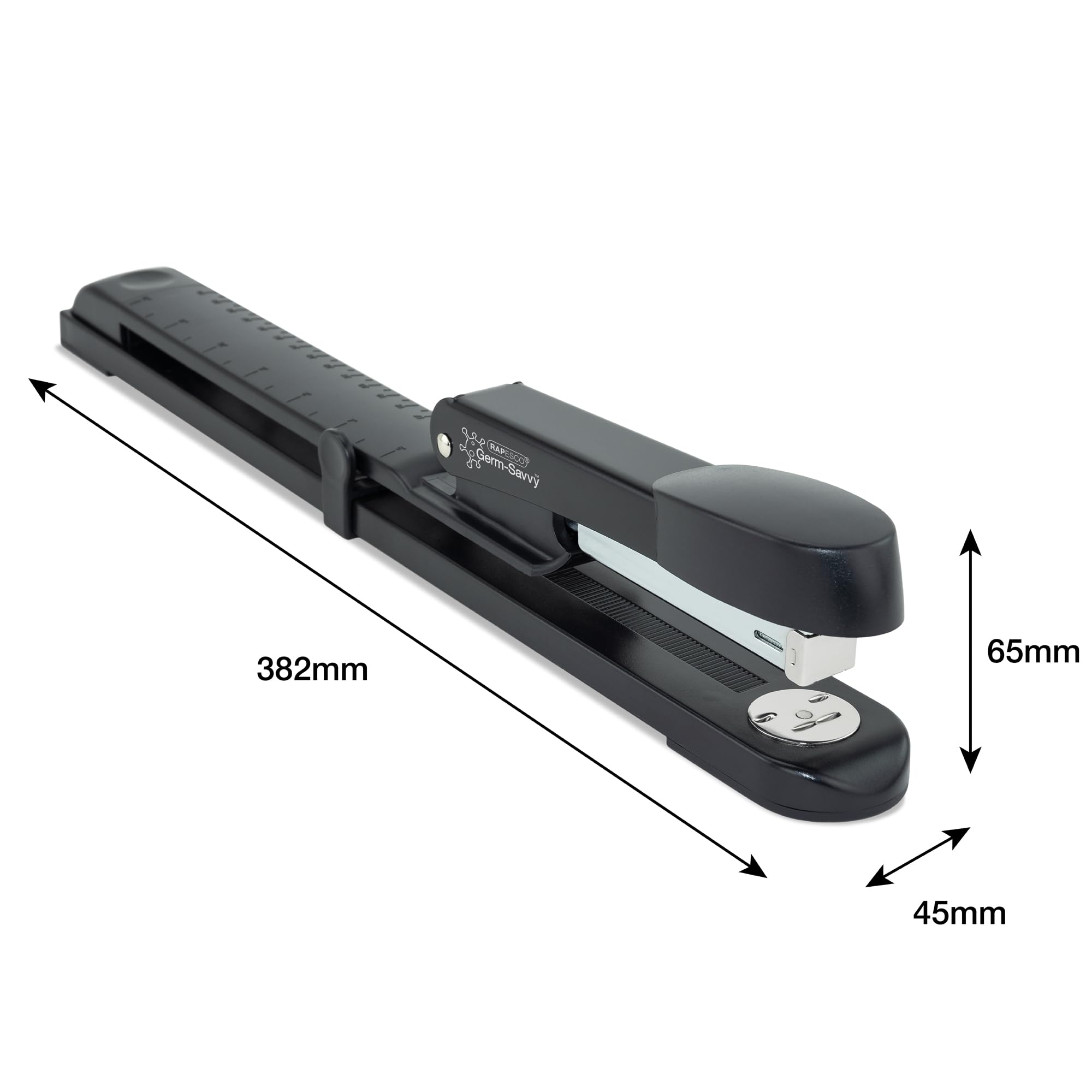Rapesco 1464 Germ-Savvy Antibacterial, Marlin Long Arm Stapler & 5000 x 26/6 mm Staples, Black