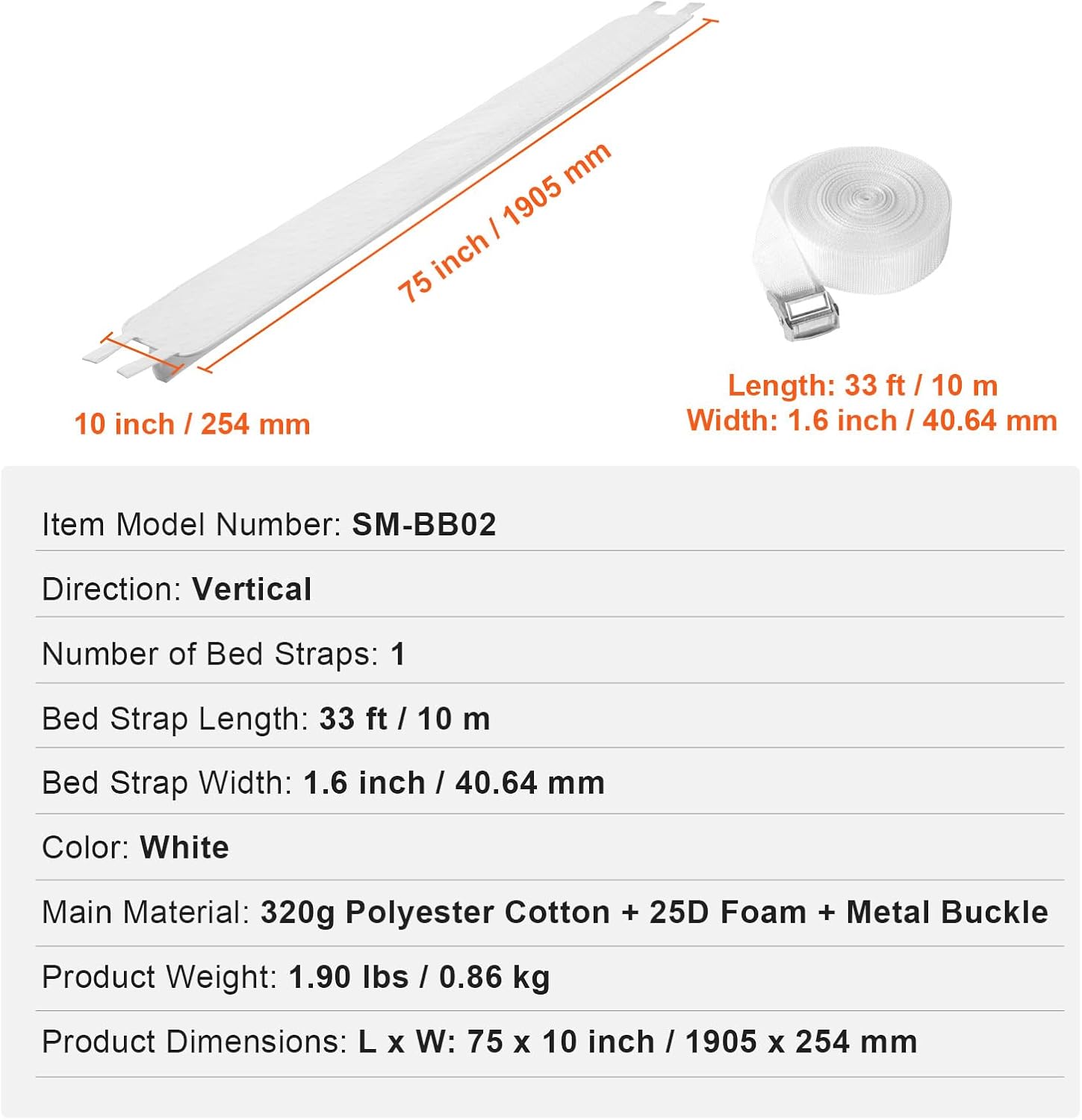 Happybuy Bed Bridge, King Bed Converter Kit, Split King Gap Filler for Adjustable Bed, Mattress Connector with Heavy Duty Metal Buckle Strap, 25D Memory Foam, 75" L x 10" W