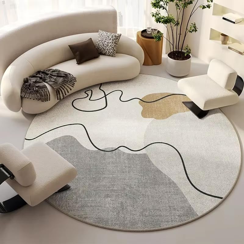 Tapis rond moderne crème à poils courts pour réchauffer l'ambiance de la chambre