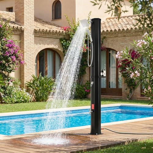 LIFERUN Douche Solaire 35L, Douche de Jardin Solaire, avec Pommeau de Douche, Douchette, Robinet et Housse de Protection, Eau Chaude jusqu'à 60 °C, sans Raccordement...