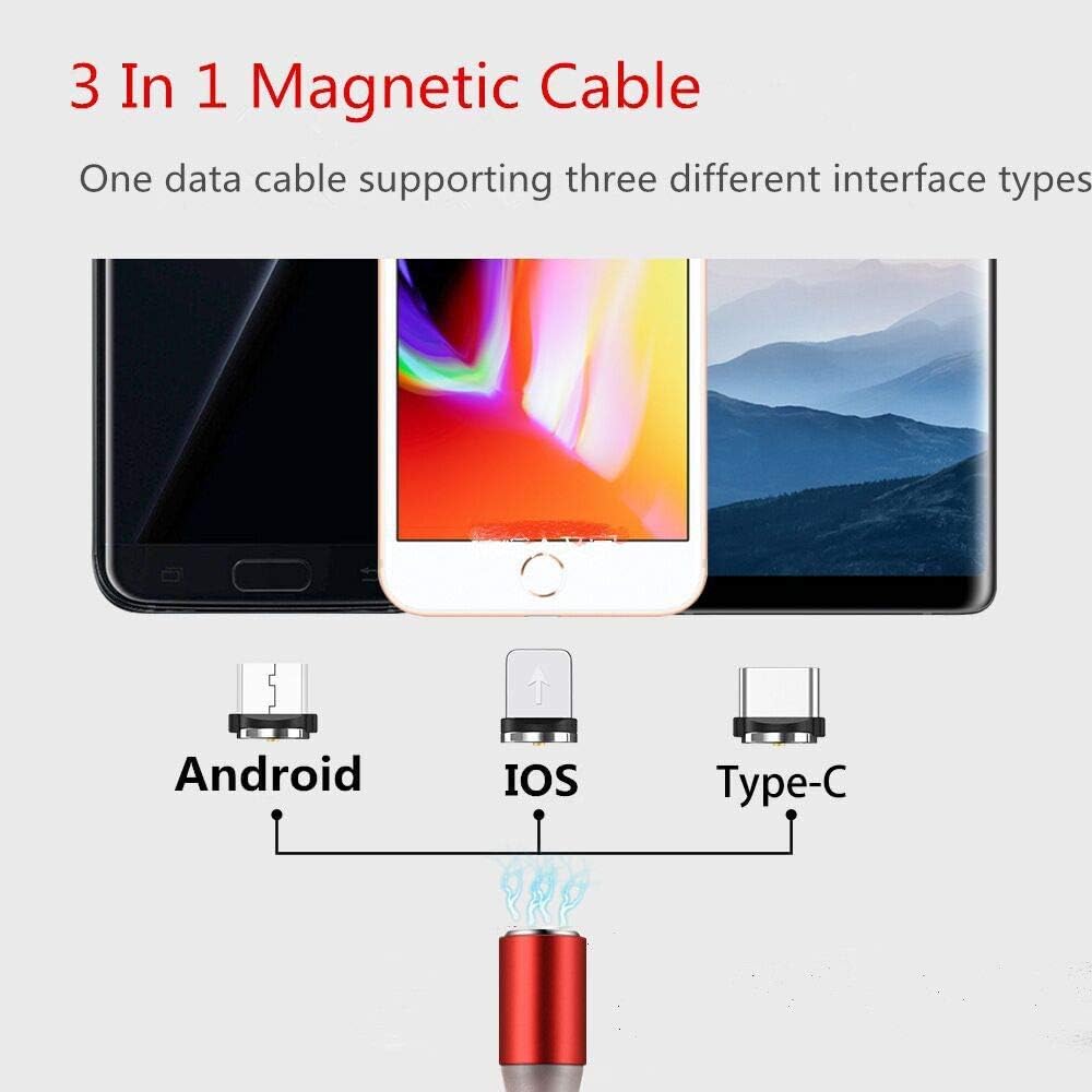 Crazy Clearance DeHasion 6ft Rotation 3 Packs Magnetic Charger Cable 3 in 1 Magnetic Charging Cord Multiple USB Charging Cable Micro USB/Type C Compatible with All Phones/Galaxy Note 20 Ultra/Note 10/S21/ S10 (Red)
