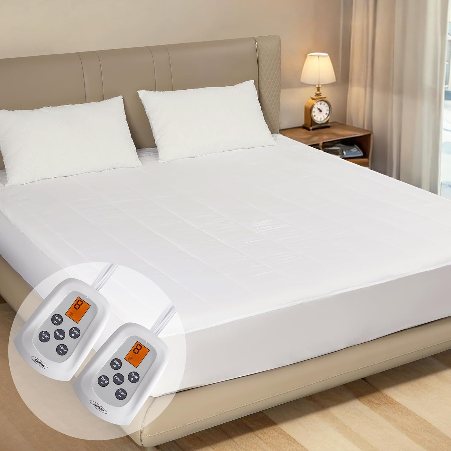 Sunvivi King Electric Heated Mattress, King Size Bed Mattress with Dual Controller, Full Bed Warmer with 12H Timer and 10 Heat Settings, Machine Washable, 78-image-49