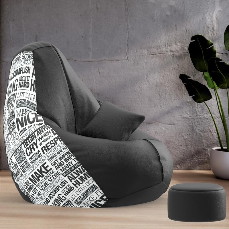 Biggie Bean Bag Cover 4XL Evergreen Classics Bean Bag-Loud Prints-Soft Landings-Styled with Free Cushion & Footrest (Matching Color : Printed Make-Black)-image-27