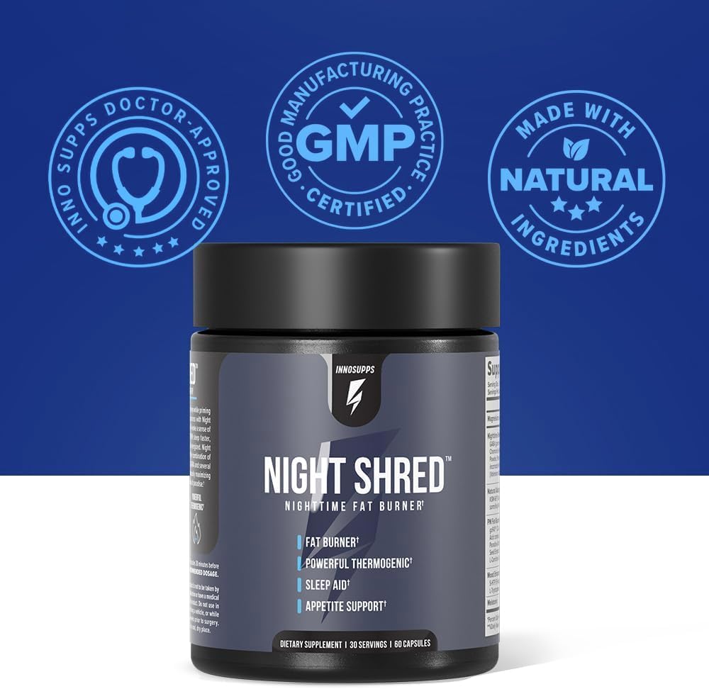InnoSupps Night Shred Fat Burner and Natural Sleep Support | Ashwaganda, 5-HTP, CLA, Melatonin | Appetite Suppressant | Weight Loss Support Nighttime Fat Burning (60 Vegetarian Capsules) - Image 9