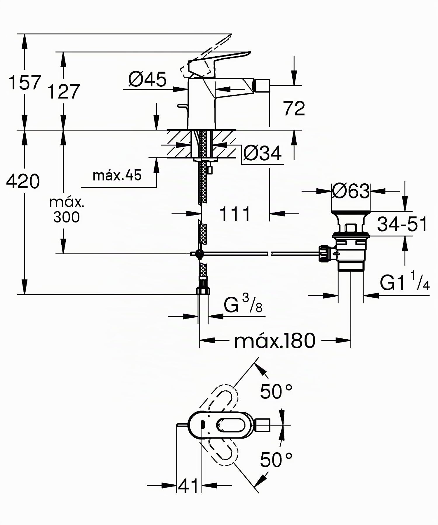 Grohe Bauloop - Grifo de bidé con vaciador, cromo (Ref. 23338000)