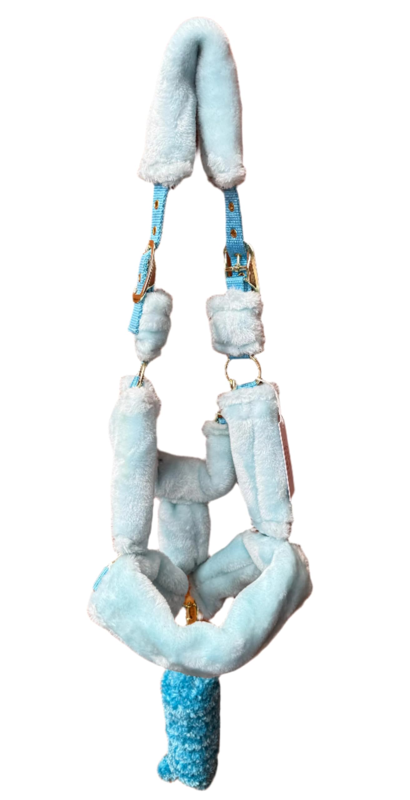 Light Blue Mink Nylon Horse Halter Headcollar with Rope Lead Adjustable Comfort Fit with Soft Padding (Full)