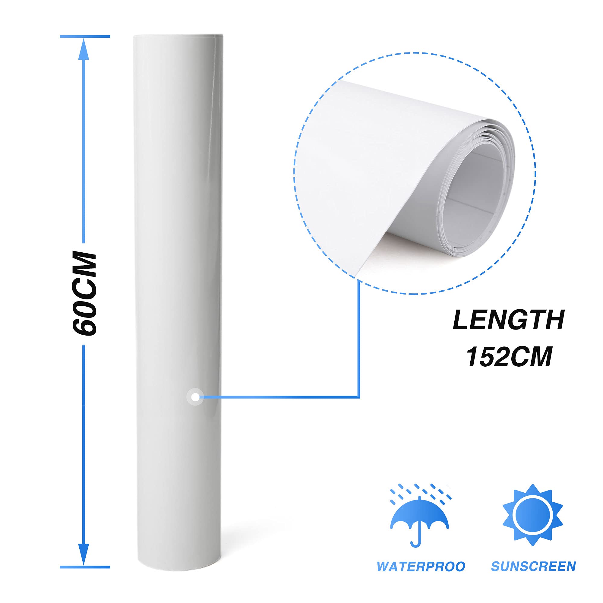 sourcing map Vinilo Autoadhesivo Para Coche Blanco 152X60Cm 1Pc | 152Cm X 60Cm, Fácil Limpieza Y Mantenimiento, Resistente A Rayos Uv, Fácil De Pegar Y Quitar, Sin Pegamento Residual