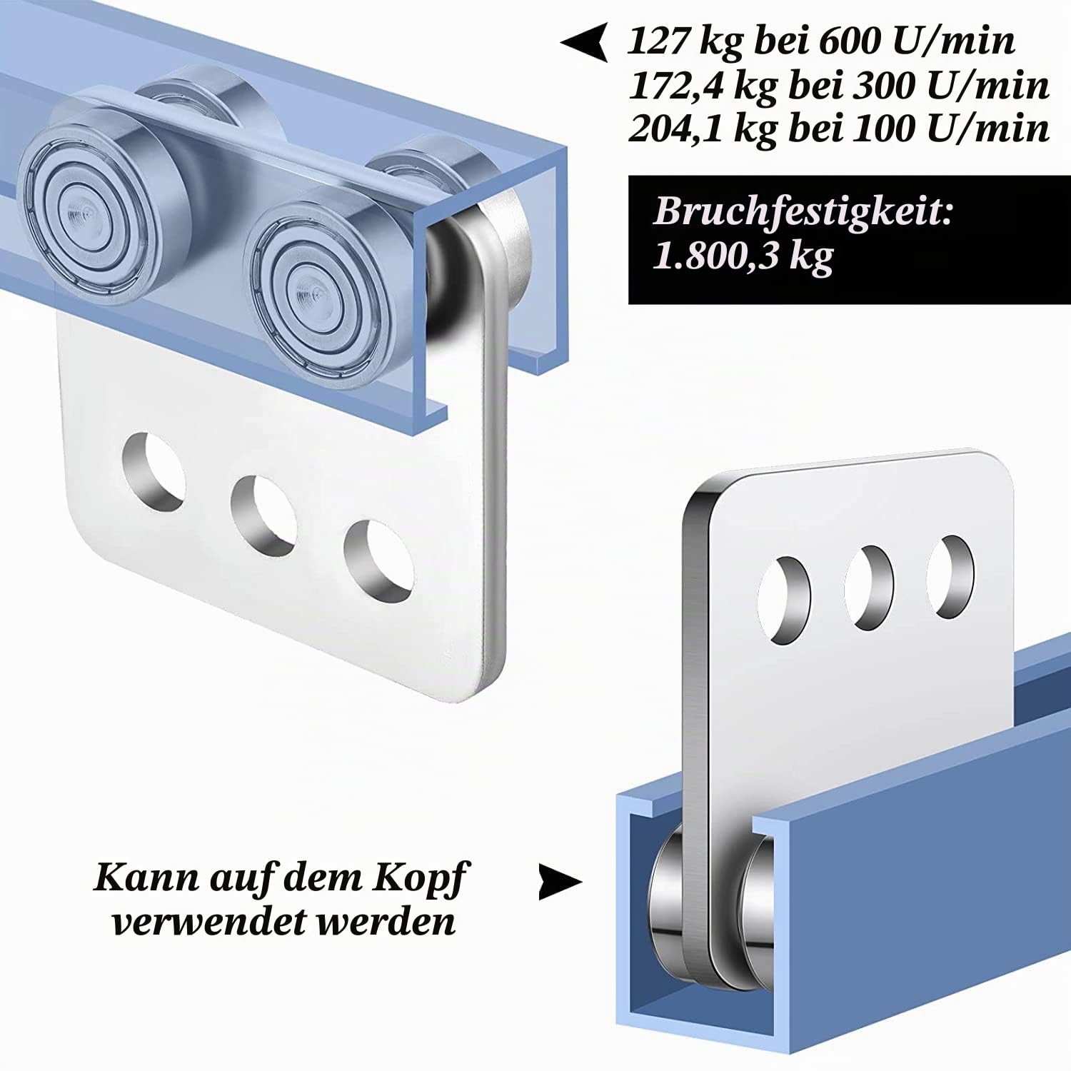 4 Stück 4-Rad-Trolley-Baugruppe, Geschweißte Kanalrolle für 1-5/8 Breite Strebenkanäle