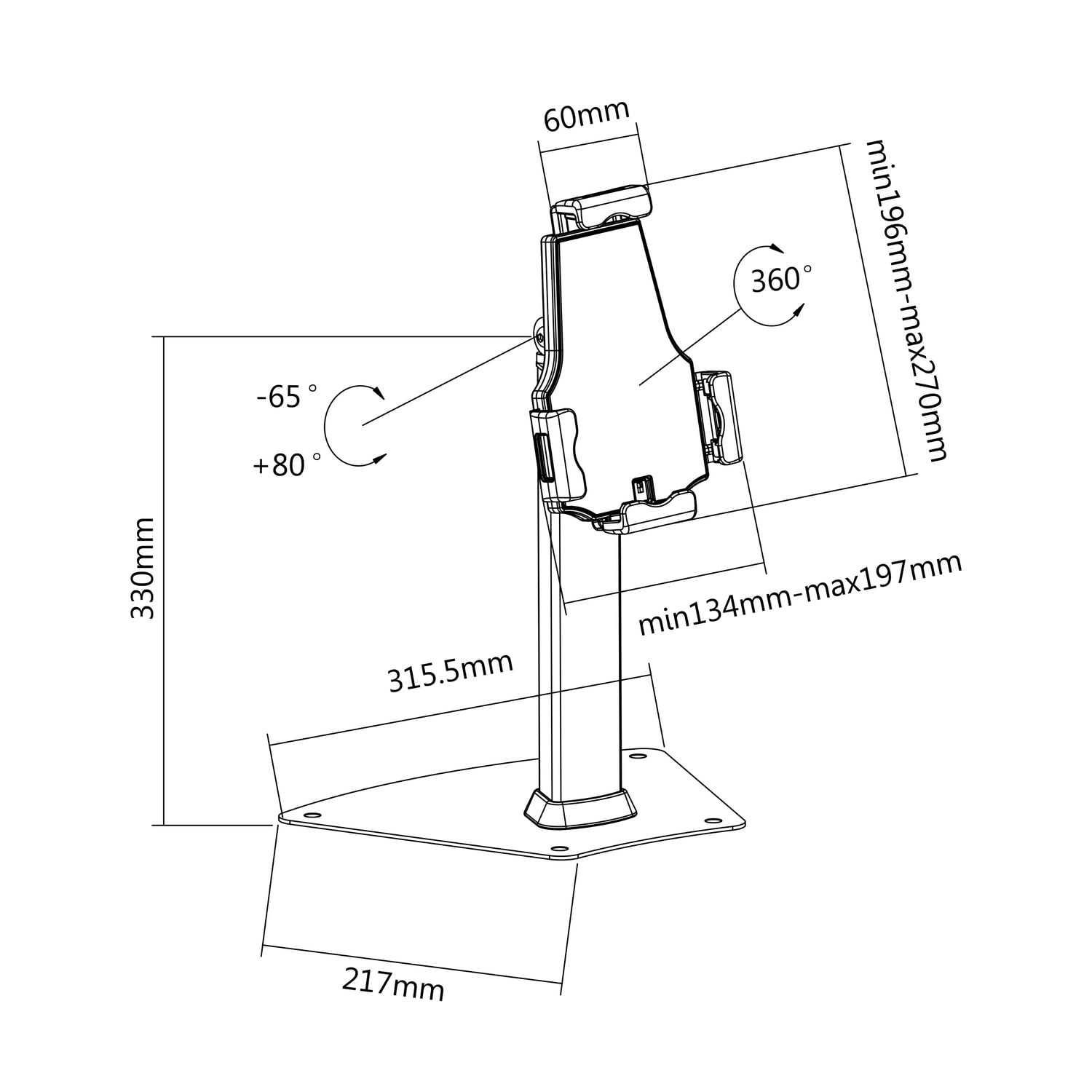 AISENS - MS1P03-113 - Soporte ANTIROBO DE SOBREMESA Ajustable (1 PIVOTE) para Tablet, Negro